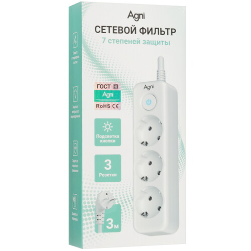 Купить Сетевой фильтр AGNI TP-FD3E белый  9289343. Характеристики, отзывы и цены в Донецке