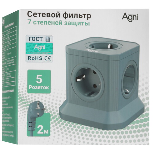 Купить Сетевой фильтр AGNI TP-VE4U5E синий  9289271. Характеристики, отзывы и цены в Донецке