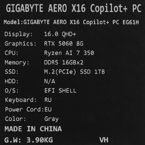 Купить 16" Ноутбук GIGABYTE AERO X16 1VH серый  9276790. Характеристики, отзывы и цены в Донецке