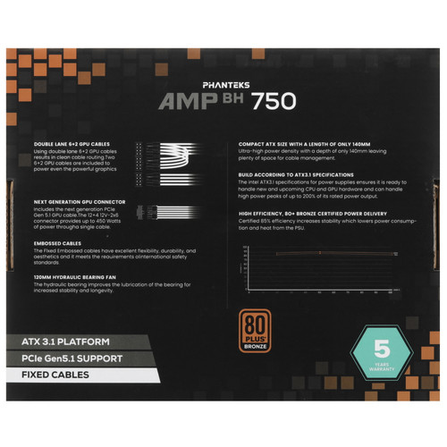 Купить Блок питания PHANTEKS AMP BH 750W [PH-P750BM_BK01] черный  9327628. Характеристики, отзывы и цены в Донецке