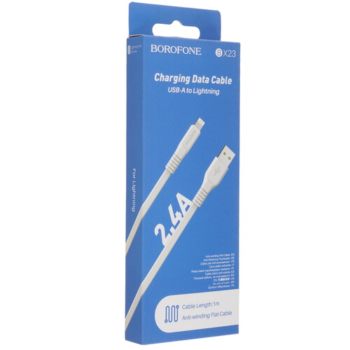 Купить Кабель плоский Borofone Lightning 8-pin - USB 2.0 Type-A белый 1 м  9244383. Характеристики, отзывы и цены в Донецке