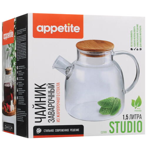 Купить Чайник заварочный Appetite Studio BMT-1500 прозрачный  5085211. Характеристики, отзывы и цены в Донецке