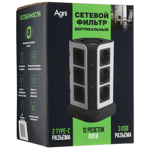 Купить Сетевой фильтр AGNI TP-VG6U12E-C-W серый  9289246. Характеристики, отзывы и цены в Донецке