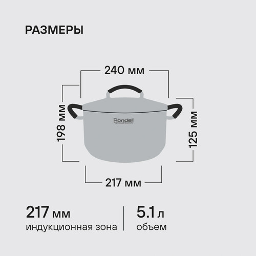 Купить Кастрюля Rondell Akzent RDS-1389 5.1 л 24 см серебристый  9309600. Характеристики, отзывы и цены в Донецке
