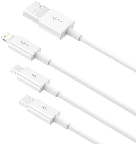 Купить Кабель круглый Baseus Lightning 8-pin, micro USB, USB Type-C - USB 2.0 Type-A белый 1 м  9260737. Характеристики, отзывы и цены в Донецке