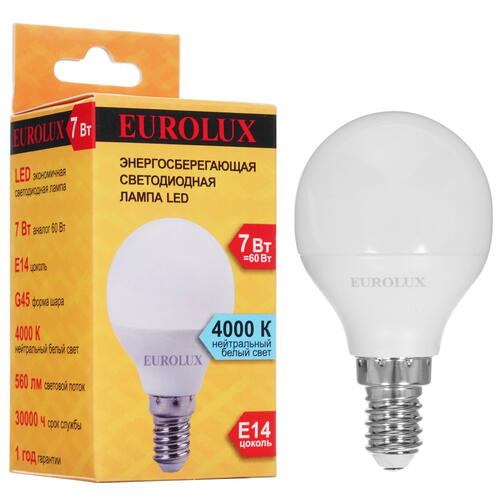 Купить Лампа светодиодная Eurolux LL-E-G45-7W-230-4K-E14  5401707. Характеристики, отзывы и цены в Донецке