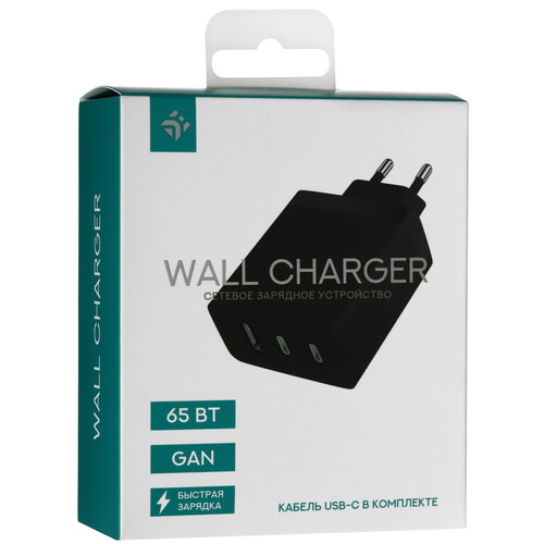 Купить Сетевое зарядное устройство DEXP GaN CB65ACC-2 черный  9149678. Характеристики, отзывы и цены в Донецке
