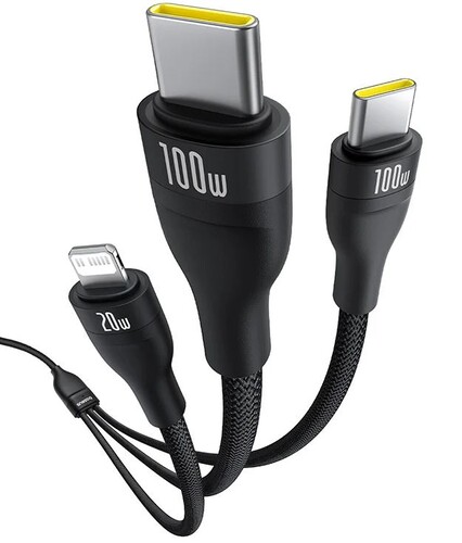 Купить Кабель круглый Baseus Lightning 8-pin, USB Type-C x2 - USB Type-C черный 1.5 м  5627806. Характеристики, отзывы и цены в Донецке