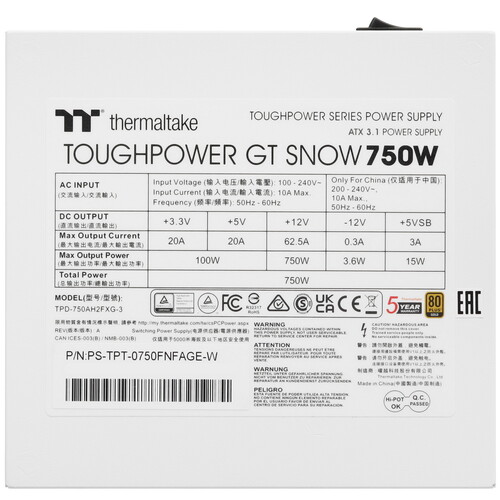 Купить Блок питания Thermaltake Toughpower GT 750W Snow  5489393. Характеристики, отзывы и цены в Донецке