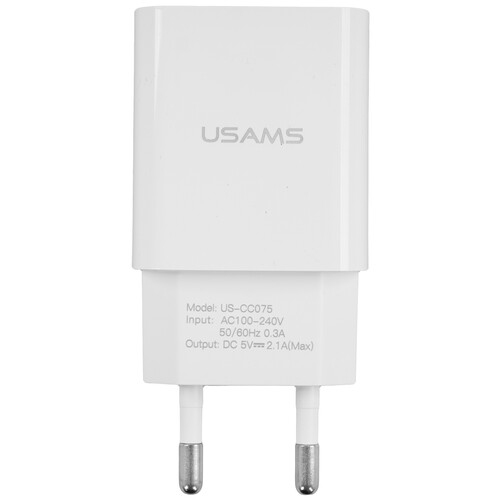 Купить Сетевое зарядное устройство USAMS T21 белый  5480359. Характеристики, отзывы и цены в Донецке
