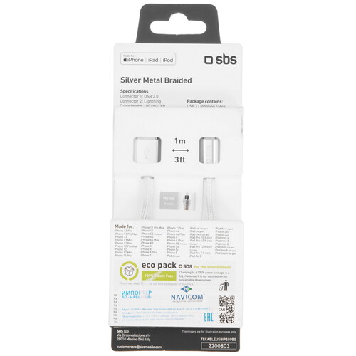 Купить Кабель круглый SBS Lightning 8-pin MFI - USB 2.0 Type-A серебристый 1 м  5471848. Характеристики, отзывы и цены в Донецке