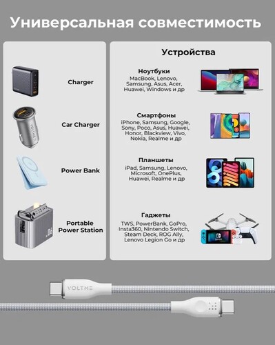 Купить Кабель круглый VOLTME USB Type-C - USB Type-C белый 1.2 м  9210880. Характеристики, отзывы и цены в Донецке