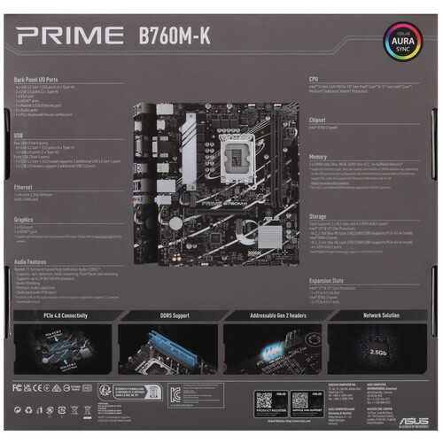 Купить Материнская плата ASUS PRIME B760M-K  5425346. Характеристики, отзывы и цены в Донецке