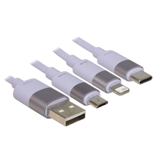 Купить Кабель круглый Baseus Lightning 8-pin, micro USB, USB Type-C - USB 2.0 Type-A фиолетовый 1.2 м  5627619. Характеристики, отзывы и цены в Донецке