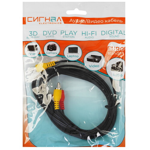Купить Кабель   Сигнал RCA x3 - RCA x3 черный  5480128. Характеристики, отзывы и цены в Донецке