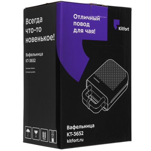 Купить Вафельница Kitfort КТ-3652 черный  9287553. Характеристики, отзывы и цены в Донецке