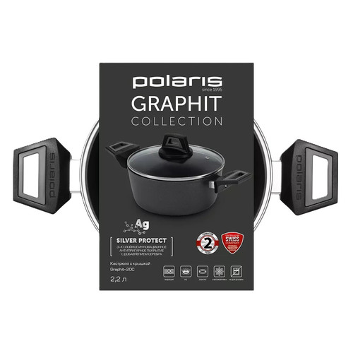 Купить Кастрюля Polaris Graphit-20C 2.2 л 20.5 см черный  5432553. Характеристики, отзывы и цены в Донецке