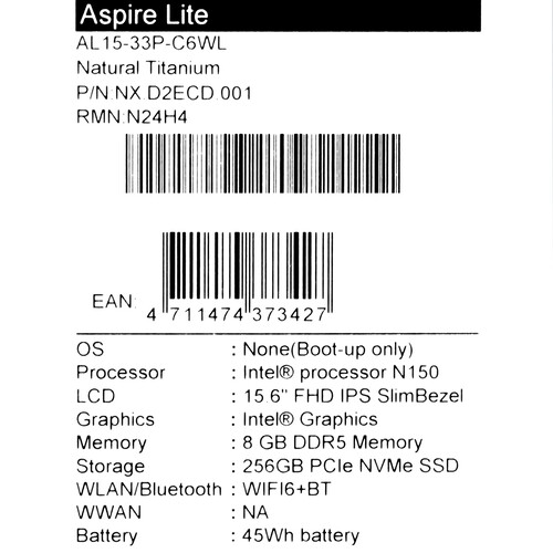 Купить 15.6" Ноутбук Acer Aspire Lite AL15-33P-C6WL серый  5624591. Характеристики, отзывы и цены в Донецке