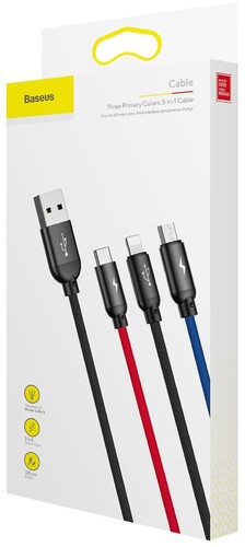 Купить Кабель круглый Baseus Lightning 8-pin, micro USB, USB Type-C - USB 2.0 Type-A черный 1.2 м  5627595. Характеристики, отзывы и цены в Донецке