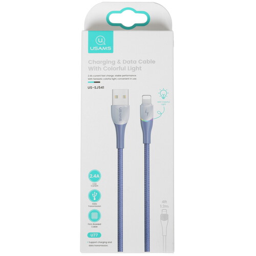 Купить Кабель круглый USAMS Lightning 8-pin - USB 2.0 Type-A синий 1.2 м  5480402. Характеристики, отзывы и цены в Донецке