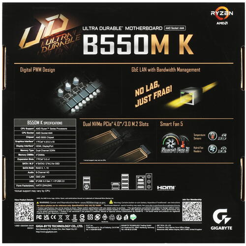 Купить Материнская плата GIGABYTE B550M K  5402263. Характеристики, отзывы и цены в Донецке