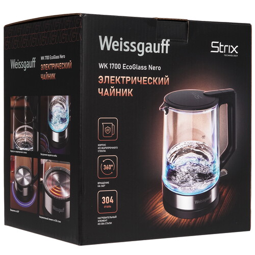 Купить Электрочайник Weissgauff WK 1700 EcoGlass Nero черный  9259481. Характеристики, отзывы и цены в Донецке
