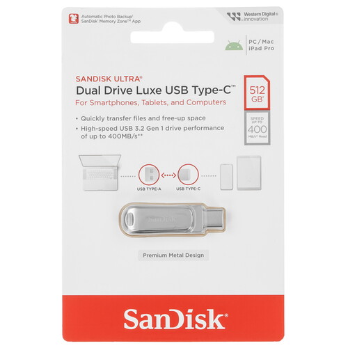 Купить Память OTG USB Flash 512 ГБ SanDisk Ultra Dual Drive Luxe [SDDDC4-512G-G46]  5462326. Характеристики, отзывы и цены в Донецке