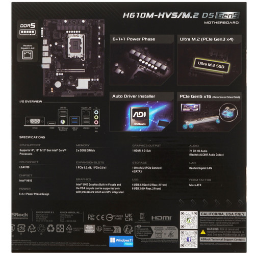 Купить Материнская плата ASRock H610M-HVS/M.2 D5 Gen5  5922678. Характеристики, отзывы и цены в Донецке