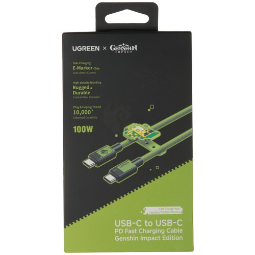 Купить Кабель круглый Ugreen Genshin Impact USB Type-C - USB Type-C зеленый 1 м  9251023. Характеристики, отзывы и цены в Донецке