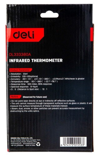 Купить Инфракрасный термометр Deli DL333380A  9310966. Характеристики, отзывы и цены в Донецке