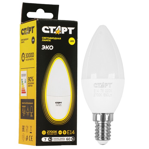 Купить Лампа светодиодная Старт LEDCandleE14 7W 30 WS  9180415. Характеристики, отзывы и цены в Донецке