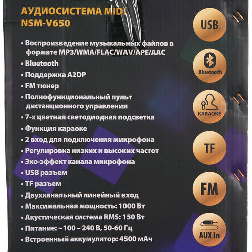 Купить Портативная аудиосистема National NSM-V650, черный  4880825. Характеристики, отзывы и цены в Донецке