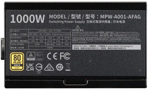 Купить Блок питания CoolerMaster ELITE Gold 1000 [MPW-A001-AFAG-BEU] черный  5638025. Характеристики, отзывы и цены в Донецке