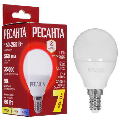 Купить Лампа светодиодная Ресанта LL-R-G45-7W-230-3K-E14  5401735. Характеристики, отзывы и цены в Донецке