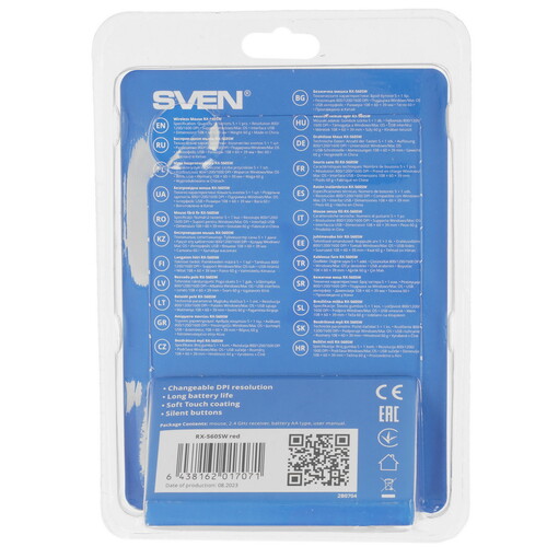 Купить Мышь беспроводная SVEN RX-560SW Silent [SV-017071] красный  9229787. Характеристики, отзывы и цены в Донецке