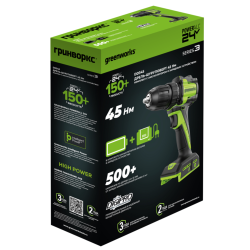 Купить Дрель-шуруповерт Greenworks DD345 24V  9305489. Характеристики, отзывы и цены в Донецке