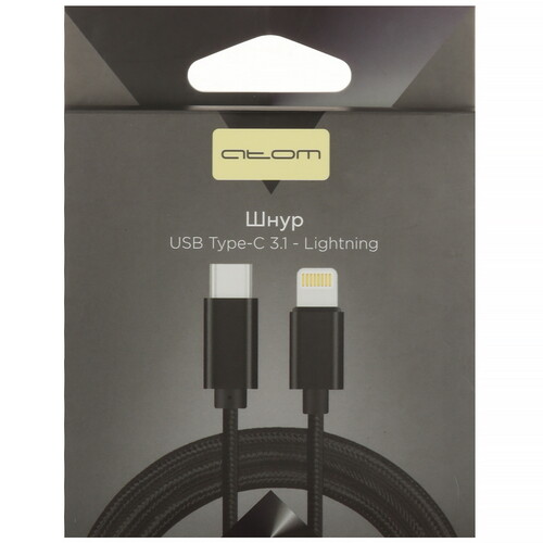 Купить Кабель круглый Атом Lightning 8-pin - USB Type-C черный 1 м  5480101. Характеристики, отзывы и цены в Донецке