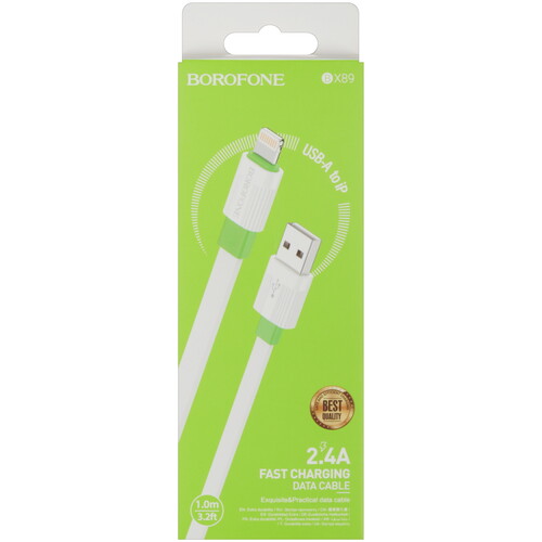Купить Кабель плоский Borofone Lightning 8-pin - USB 2.0 Type-A зеленый 1 м  5475111. Характеристики, отзывы и цены в Донецке