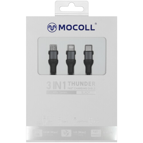 Купить Кабель круглый MOCOLL Lightning 8-pin, micro USB, USB Type-C - USB 2.0 Type-A черный 1.2 м  5470436. Характеристики, отзывы и цены в Донецке