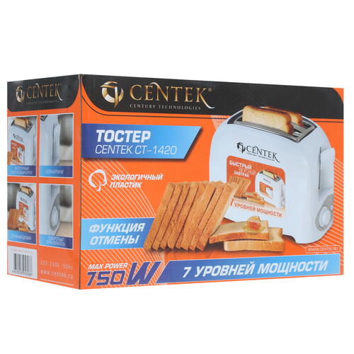 Купить Тостер Centek СТ-1420 белый  1114201. Характеристики, отзывы и цены в Донецке