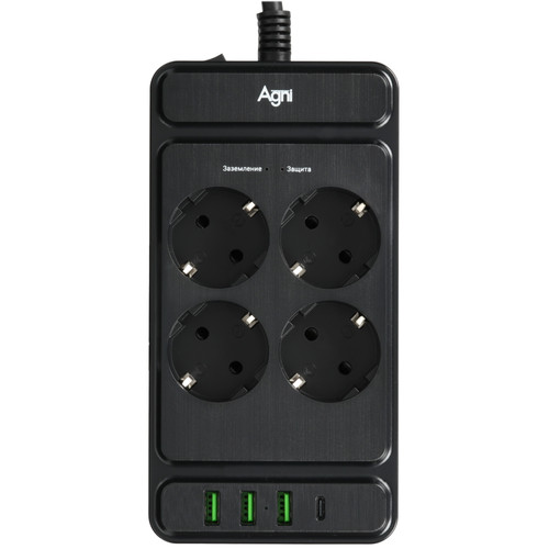 Купить Сетевой фильтр AGNI TP-FS4U4E-PD черный  9289280. Характеристики, отзывы и цены в Донецке