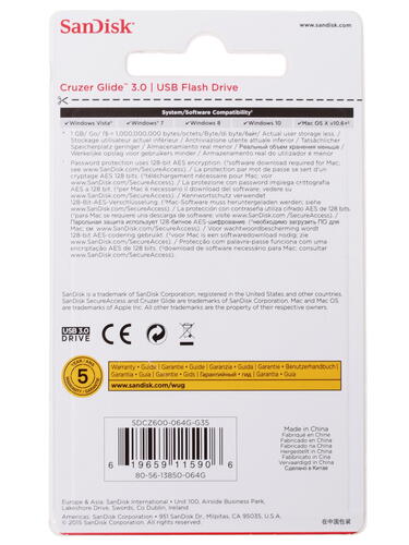 Купить Память USB Flash 64 ГБ SanDisk Cruzer Glide [SDCZ600-064G-G35]  1030121. Характеристики, отзывы и цены в Донецке
