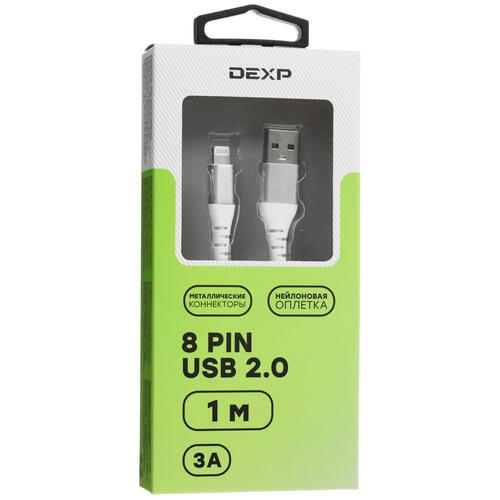 Купить Кабель круглый DEXP Lightning 8-pin - USB 2.0 Type-A белый 1 м  4834171. Характеристики, отзывы и цены в Донецке