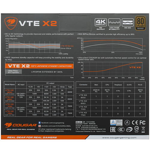 Купить Блок питания Cougar VTE X2 700  1690957. Характеристики, отзывы и цены в Донецке