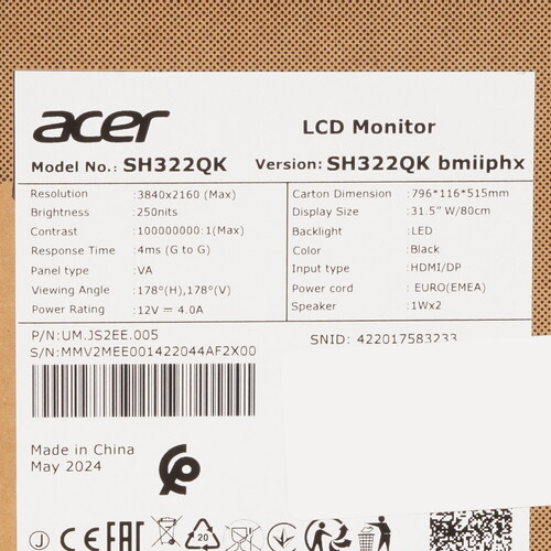Купить 31.5" Монитор Acer SH322QKbmiiphx черный  5455934. Характеристики, отзывы и цены в Донецке