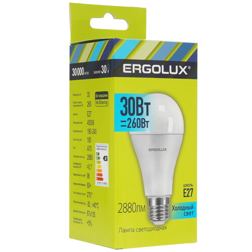 Купить Лампа светодиодная Ergolux LED-A70-30W-E27-4K  5467571. Характеристики, отзывы и цены в Донецке