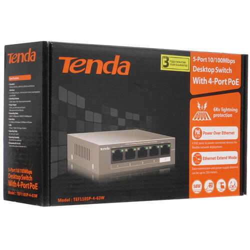 Купить Коммутатор Tenda TEF1105P-4-63W  4856772. Характеристики, отзывы и цены в Донецке