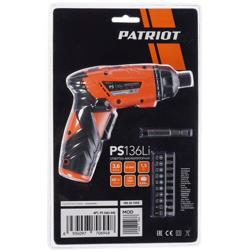 Купить Аккумуляторная отвертка Patriot PS 136  8147730. Характеристики, отзывы и цены в Донецке