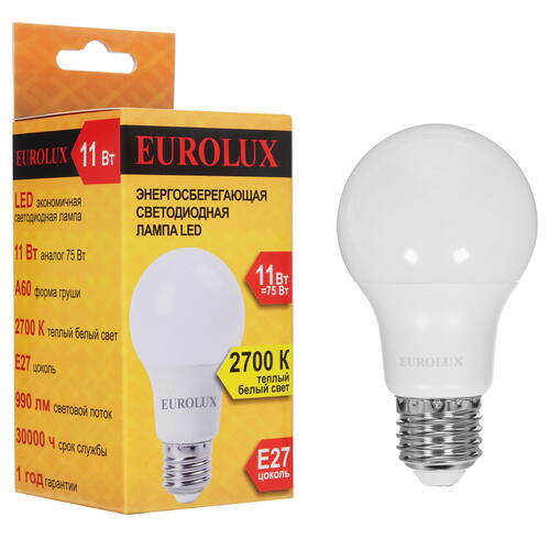 Купить Лампа светодиодная Eurolux LL-E-A60-11W-230-2.7K-E27  5401680. Характеристики, отзывы и цены в Донецке