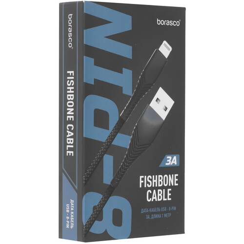 Купить Кабель круглый BoraSCO Lightning 8-pin - USB 2.0 Type-A черный 1 м  5614066. Характеристики, отзывы и цены в Донецке